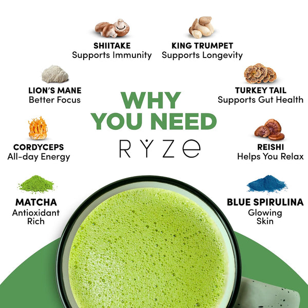 RYZE Organic Mushroom Matcha with 6 Adaptogenic Mushrooms, 30 Servings My Store