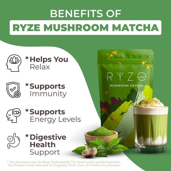 RYZE Organic Mushroom Matcha with 6 Adaptogenic Mushrooms, 30 Servings My Store