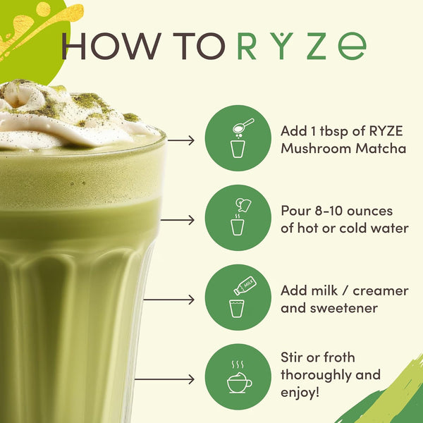RYZE Organic Mushroom Matcha with 6 Adaptogenic Mushrooms, 30 Servings My Store