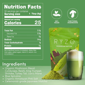 RYZE Organic Mushroom Matcha with 6 Adaptogenic Mushrooms, 30 Servings My Store