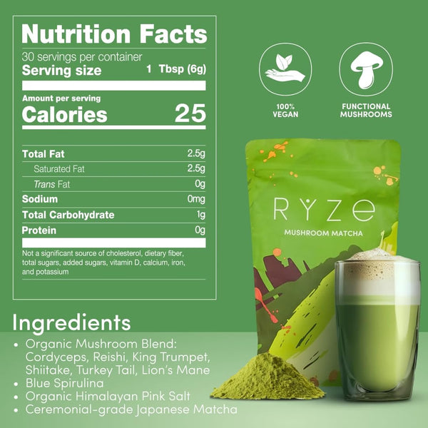 RYZE Organic Mushroom Matcha with 6 Adaptogenic Mushrooms, 30 Servings My Store