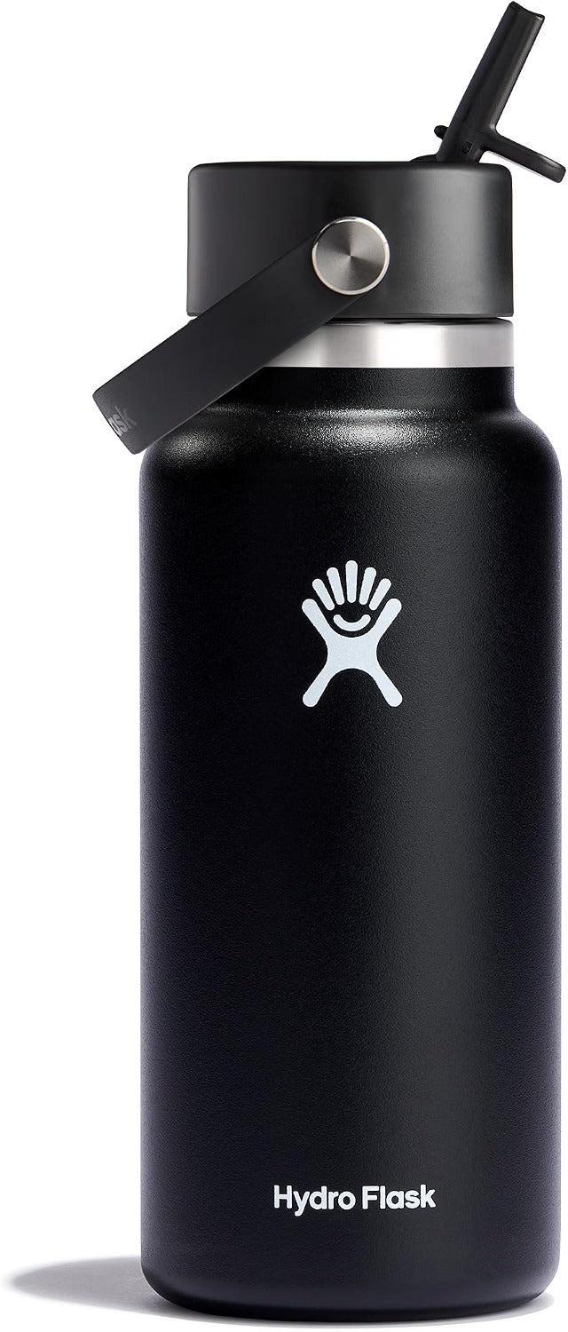 Hydro Flask Water Bottle - Insulated Stainless Steel - Wide Straw Lid, Non Spill, Leakproof in 32 Oz Black My Store