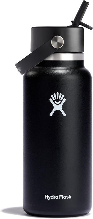 Hydro Flask Water Bottle - Insulated Stainless Steel - Wide Straw Lid, Non Spill, Leakproof in 32 Oz Black My Store