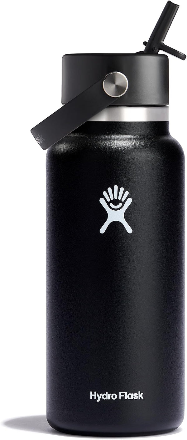 Hydro Flask Water Bottle - Insulated Stainless Steel - Wide Straw Lid, Non Spill, Leakproof in 32 Oz Black My Store