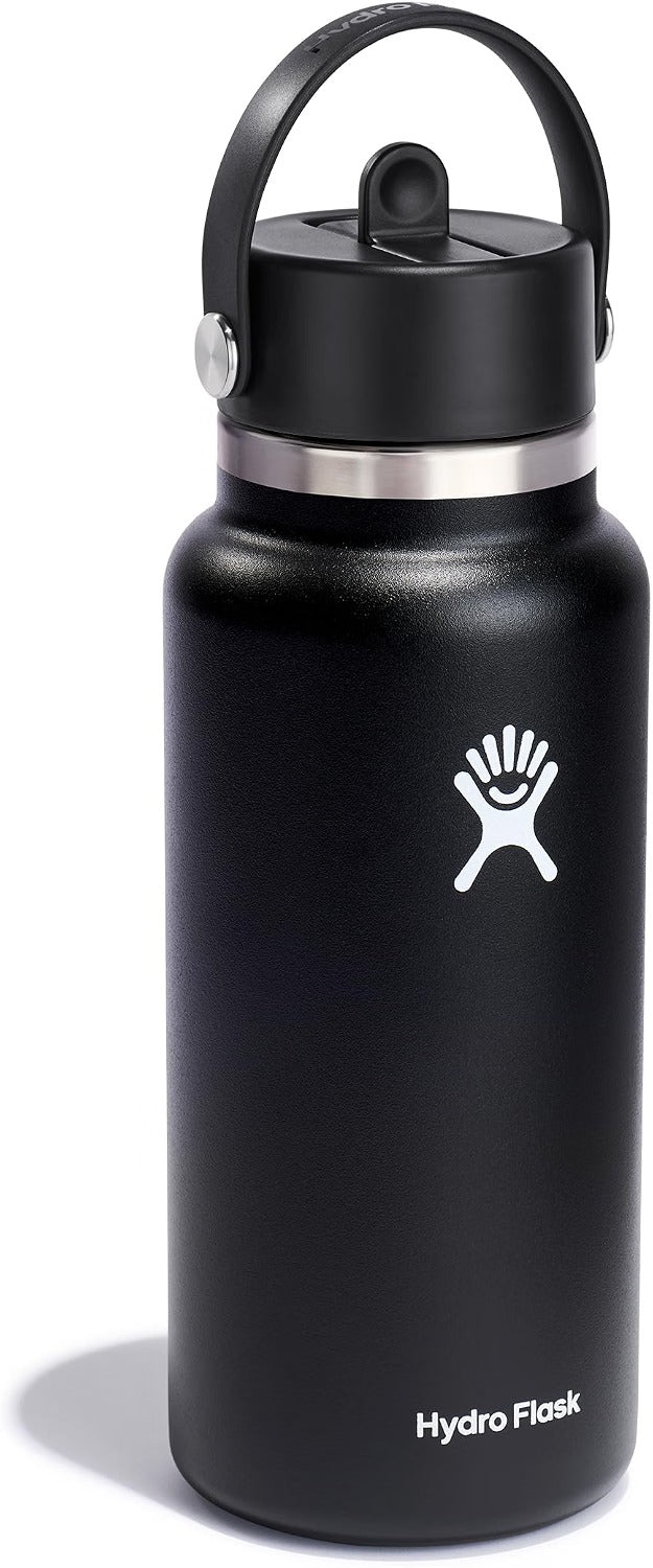 Hydro Flask Water Bottle - Insulated Stainless Steel - Wide Straw Lid, Non Spill, Leakproof in 32 Oz Black My Store
