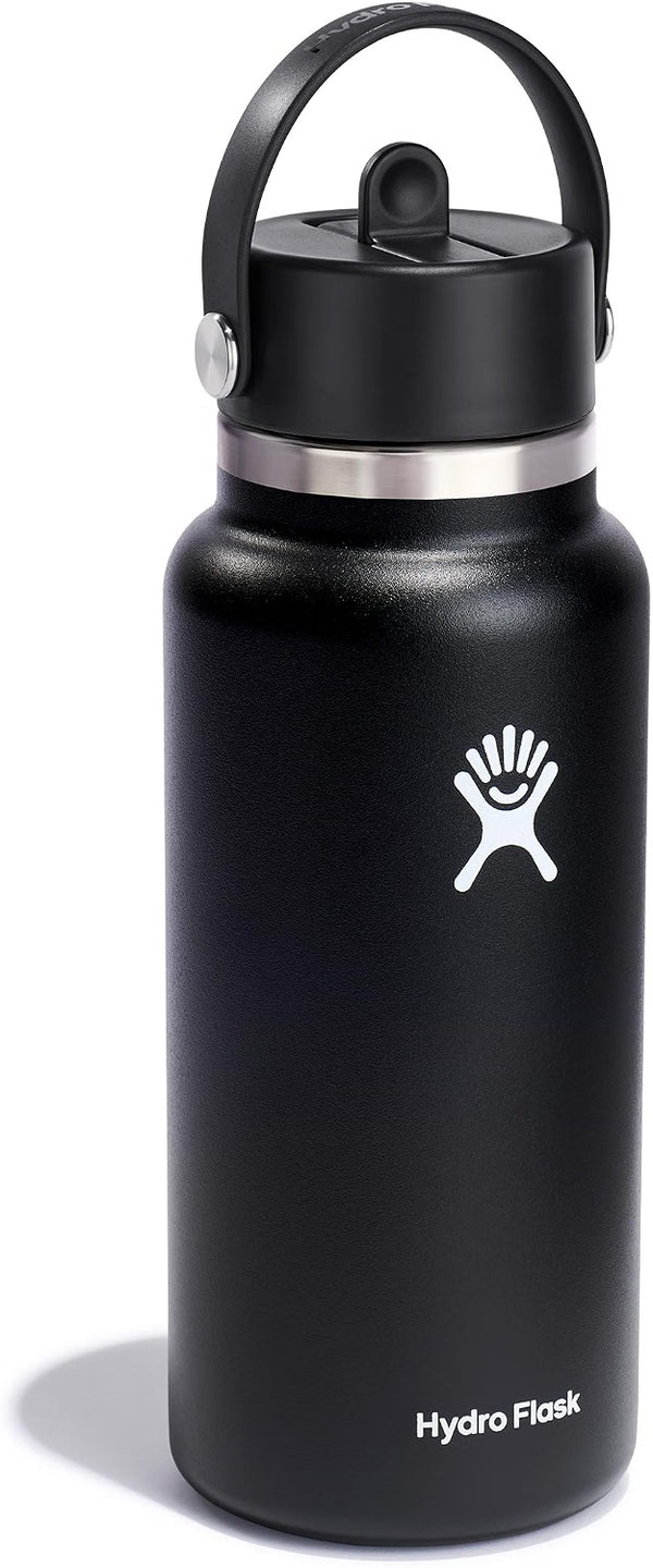 Hydro Flask Water Bottle - Insulated Stainless Steel - Wide Straw Lid, Non Spill, Leakproof in 32 Oz Black My Store