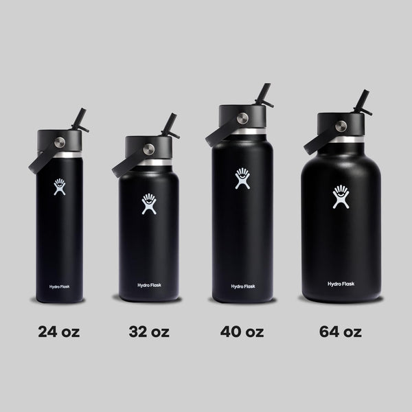 Hydro Flask Water Bottle - Insulated Stainless Steel - Wide Straw Lid, Non Spill, Leakproof in 32 Oz Black My Store